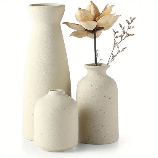 3pcs Beige Ceramic Vase