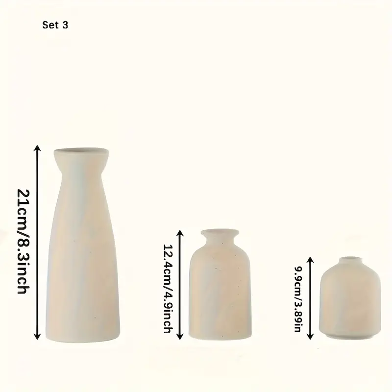 3pcs Beige Ceramic Vase